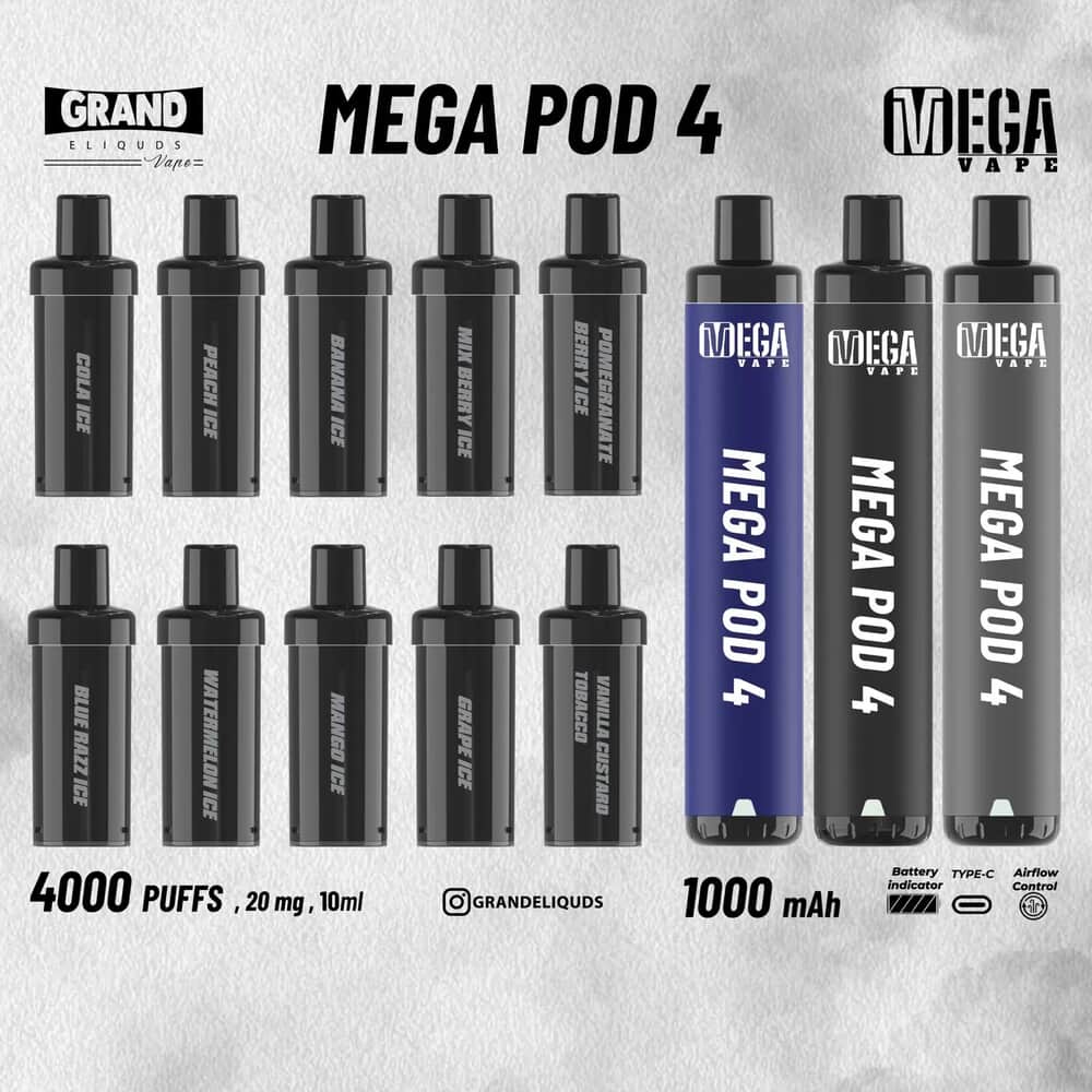 Mega 4 Disposable Pods By Mega Vape 4000Puffs (x2)